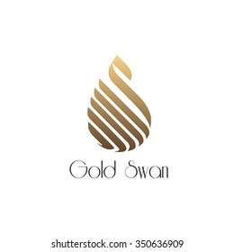 Unique concept. Golden swan logo. Swan bird abstract vector logo design template. 