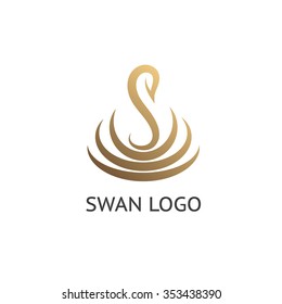 Unique concept. Golden swan logo. Swan bird abstract vector logo design template. 