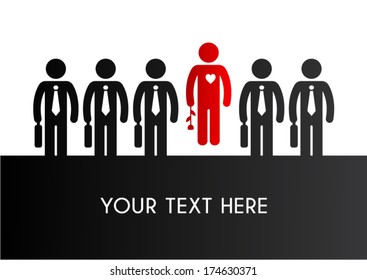 Unique concept. Loving man in the middle of casual men. 