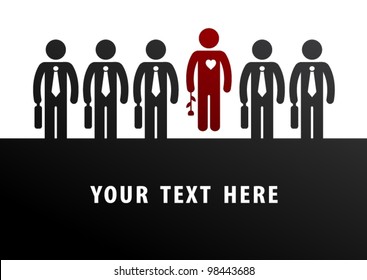 Unique concept. Loving man in the middle of casual men.