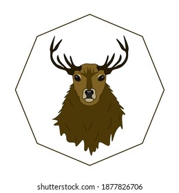 The unique concept of the tag or logo with the deer's head and geometrical shape in vector.