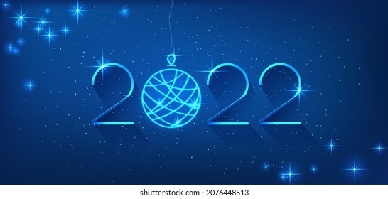 unique congratulations on the new year 2022 with a bright glowing neon Christmas tree toy. Merry Christmas and Happy New Year