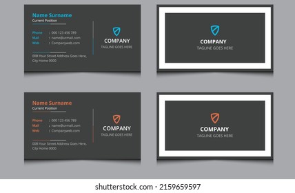 Unique Construction Creative Clean Real Estate Business Card Design. Simple New Minimal Abstract Horizontal Modern Professional Corporate Name Business Card Template Design With Blue And Orange Color.