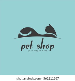 unique cool elegant and cute black cat pet shop logo design for company business or organization in green background