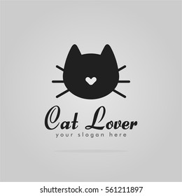 unique cool elegant and cute black cat lover pet shop logo design for company business or organization in grey background