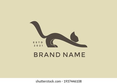 Unique and cool illustration logo design slim cat.