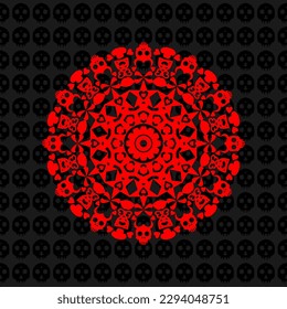 unique and cool mandala illustration, bull and skull ornament, unique background.