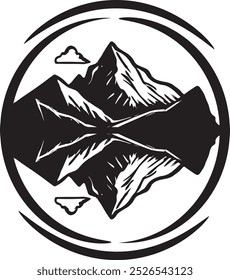 Unique and cool mountain icons in a circle with black and white