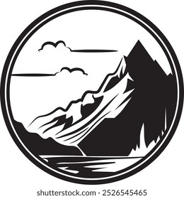 Unique and cool mountain icons in a circle with black and white colors	
