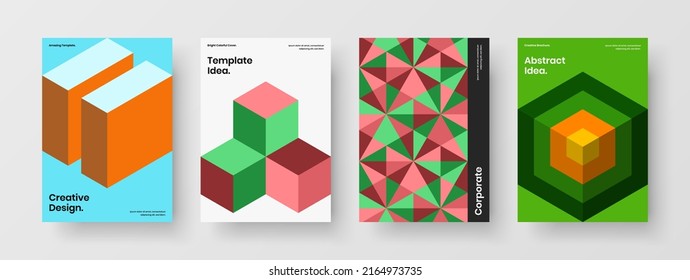 Unique corporate brochure A4 vector design layout bundle. Original mosaic tiles magazine cover concept set.