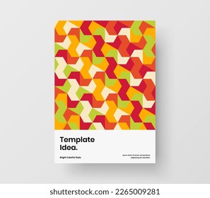 Unique corporate brochure A4 vector design layout. Fresh geometric pattern front page illustration.