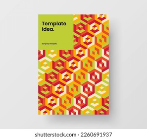 Unique corporate brochure design vector illustration. Creative mosaic shapes handbill template.