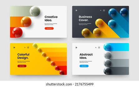 Unique corporate brochure vector design layout collection. Fresh 3D balls journal cover template composition.
