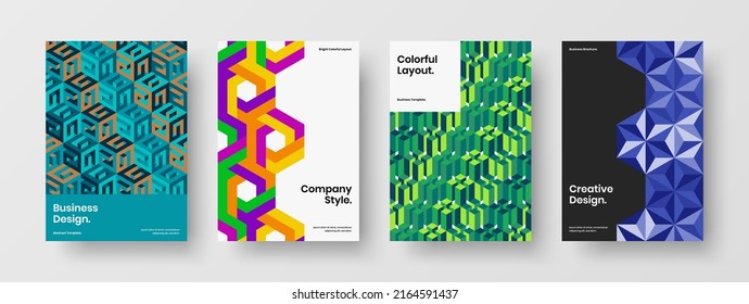 Unique corporate cover A4 design vector concept bundle. Simple mosaic hexagons pamphlet illustration set.