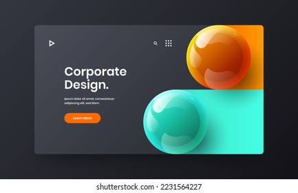 Unique corporate cover design vector layout. Vivid realistic spheres handbill illustration.