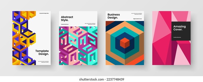 Unique corporate identity A4 vector design layout bundle. Fresh mosaic shapes front page concept set.