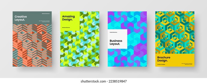 Identidad corporativa única composición de plantilla de diseño de vector A4. Paquete de concepto de hexagones geométricos limpios.