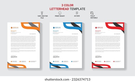 Unique Corporate Letterhead Template Design With Color Variation.
