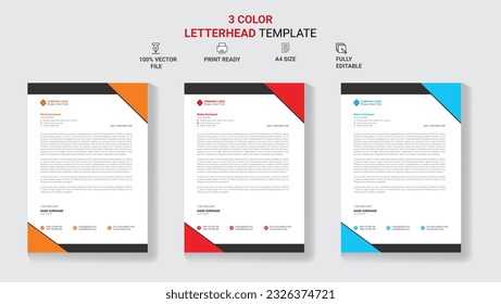 Unique Corporate Letterhead Template Design With Color Variation.
