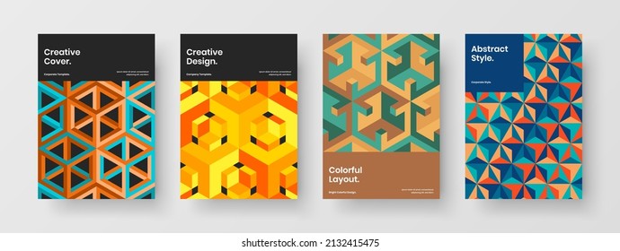 Unique cover A4 vector design illustration composition. Creative geometric shapes company identity layout collection.