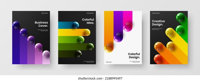 Unique cover design vector concept bundle. Isolated realistic spheres brochure template collection.