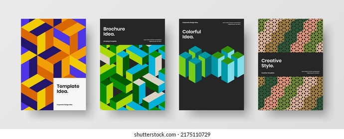 Conjunto de ilustraciones vectoriales de diseño de portada única. Colección de plantillas de folletos corporativos de mosaicos geométricos asombrosos.