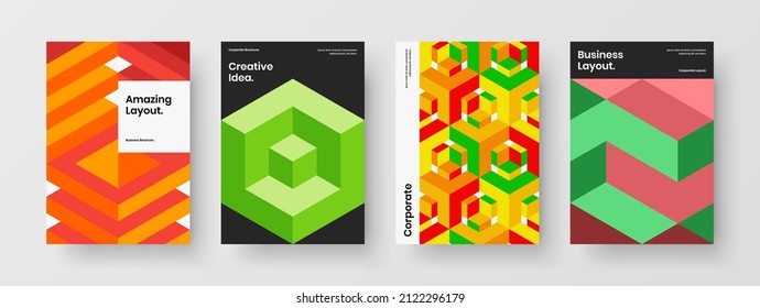 Unique cover vector design concept set. Modern mosaic shapes booklet illustration bundle.