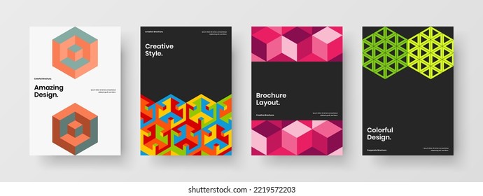 Colección de concepto de diseño de vectores de portada única. Paquete de ilustraciones de identidad de la empresa de hexágonos de mosaico minimalista.