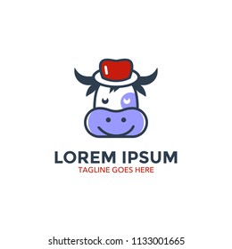 Unique cow logo template. vector. editable. cartoon. mascot. character. minimalist color. memorable