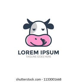 Unique cow logo template. vector. editable. cartoon. mascot. character. minimalist color. memorable