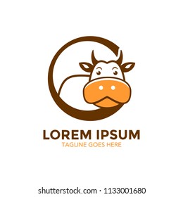 Unique cow logo template. vector. editable. cartoon. mascot. character. minimalist color. memorable