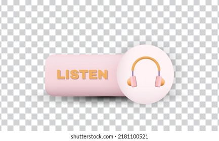 unique creative 3d style listen design cute icon isolated on transparant background.Trendy and modern vector in 3d style.