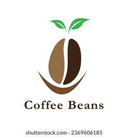 Unique and creative coffee bean logo design with leaves. Logo for coffee shop, business, cafe.