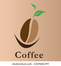 Unique and creative coffee bean logo design with leaves. Logo for coffee shop, business, cafe.