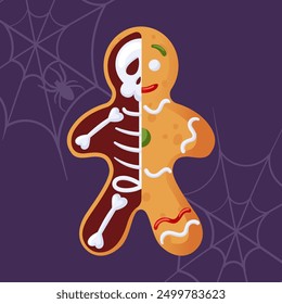 A unique creative design of divided gingerbread cookies created especially for Halloween celebrations. Skeleton. Vector illustration for cafe, menu, stickers, design