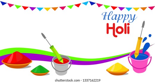 Unique and creative design of Indian holi festival, some beautiful and attractive color powders and some liquid colors in the bucket.