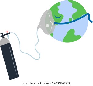 Unique and creative design of the oxygen cylinder and the earth on the oxygen support to convey the message that the earth is suffocating and needs to be saved. Social message. Save earth