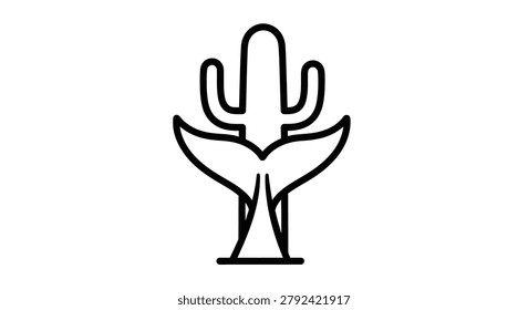 Unique creative graphic combining a desert cactus with a marine whale tail, symbolizing the fusion of diverse ecosystems and surreal imaginative concepts.