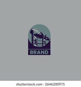 A unique and creative logo design that combines the shape of a tilted bottle with the architectural form of a bridge. This design symbolizes connection, innovation, flow, and sustainability.