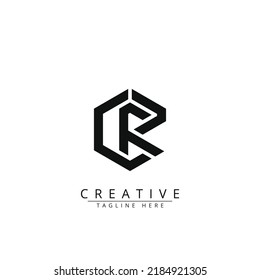 Unique creative minimal CR hexagon logo icon design in vector format with black and white color