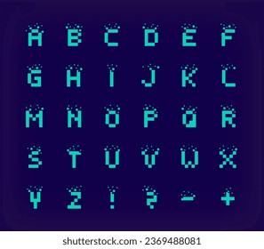 Conjunto único de logotipos de tecnología creativa. Plantilla de logotipo de arte de píxeles y letras dispersas. vector
