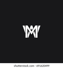 Unique creative unusual stylish fashion brand black and white color MW WM M W MAW AM MA initial based letter icon logo.