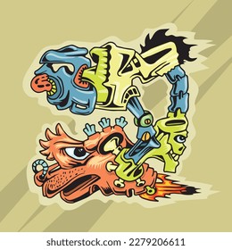 unique creature vector hand draw illustration isolated on brown background