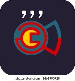 Unique cup of coffee logo template, a coffee mug symbol in blue, read and yellow on black background.  