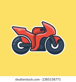 Unique cute a big red motorbike flat design icon ready for any needs and print to make a sticker with red and black colors also yellow in the background