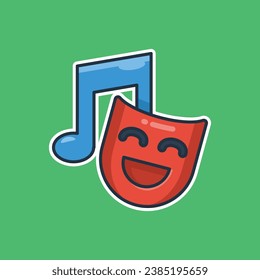 Unique cute blue musical notes and face masks for entertainment flat design icon ready for any needs and print to make a sticker with green background