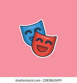 Unique cute blue and red smile mask for entertaiment ready for any needs and print to make a sticker with pink background