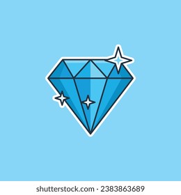 Unique cute blue shining diamond flat design icon ready for any needs and print to make a sticker with blue background