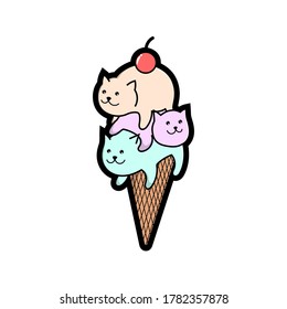 Unique cute cat ice cream, good for stickers, t shirt design, print, cartoon, art