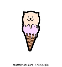 Unique cute cat ice cream, good for stickers, t shirt design, print, cartoon, art